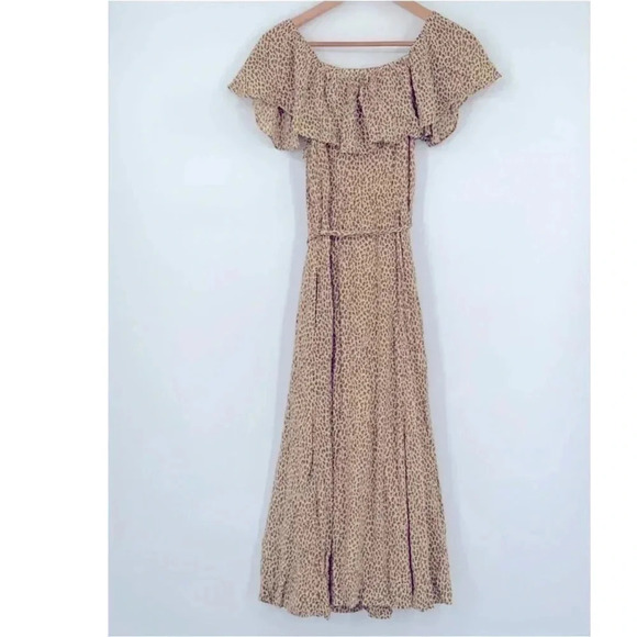 Anthropologie Leopard Print Bolano Ruffle Shoulder Button Midi Dress Size 0 - Picture 6 of 11